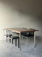 Vintage houten + chroom eettafel, Huis en Inrichting, Tafels | Eettafels, Ophalen, Zo goed als nieuw