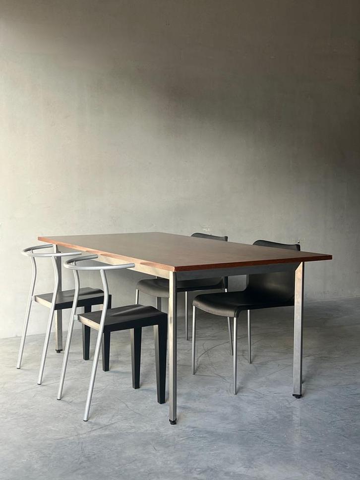 Vintage houten + chroom eettafel, Huis en Inrichting, Tafels | Eettafels, Zo goed als nieuw, Ophalen