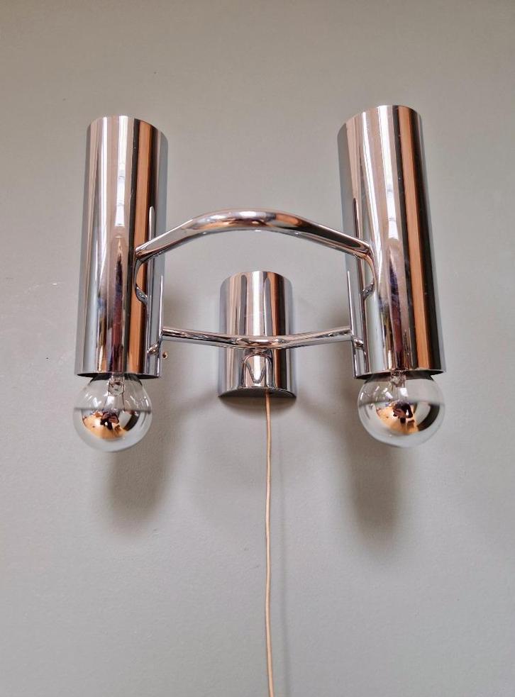 Dubbele wandlamp in verchroomd metaal, G. Sciolari, 1970, Antiek en Kunst, Antiek | Verlichting, Ophalen of Verzenden