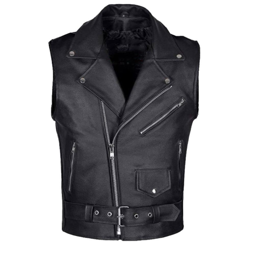 ② Gilet de motard en cuir style hameçon en cuir véritable