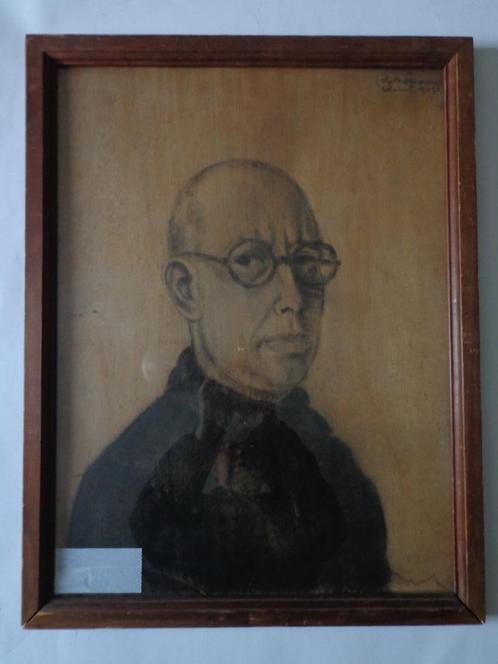 autoportrait Jef De Pauw (fusain sur panneau) de 1942, Antiquités & Art, Art | Peinture | Moderne, Enlèvement