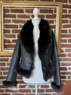 Zwarte leren jas van vossenbont (T 36), Kleding | Dames, Jassen | Winter, Ophalen of Verzenden, Zo goed als nieuw, Zwart