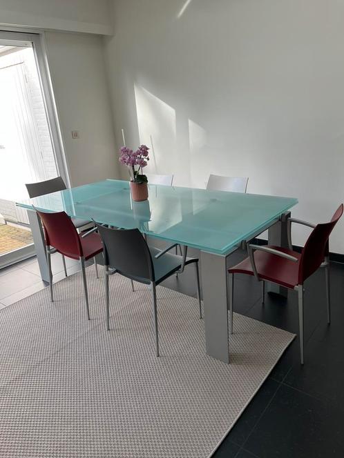 Design eettafel met stoelen, Huis en Inrichting, Tafels | Eettafels, Gebruikt, 200 cm of meer, Vijf personen of meer, Rechthoekig
