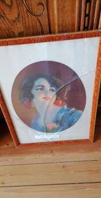 CHROMO ANCIEN ENCADRE VISAGE DE FEMME ART DECO DE RENE PEAN, Ophalen of Verzenden, Zo goed als nieuw