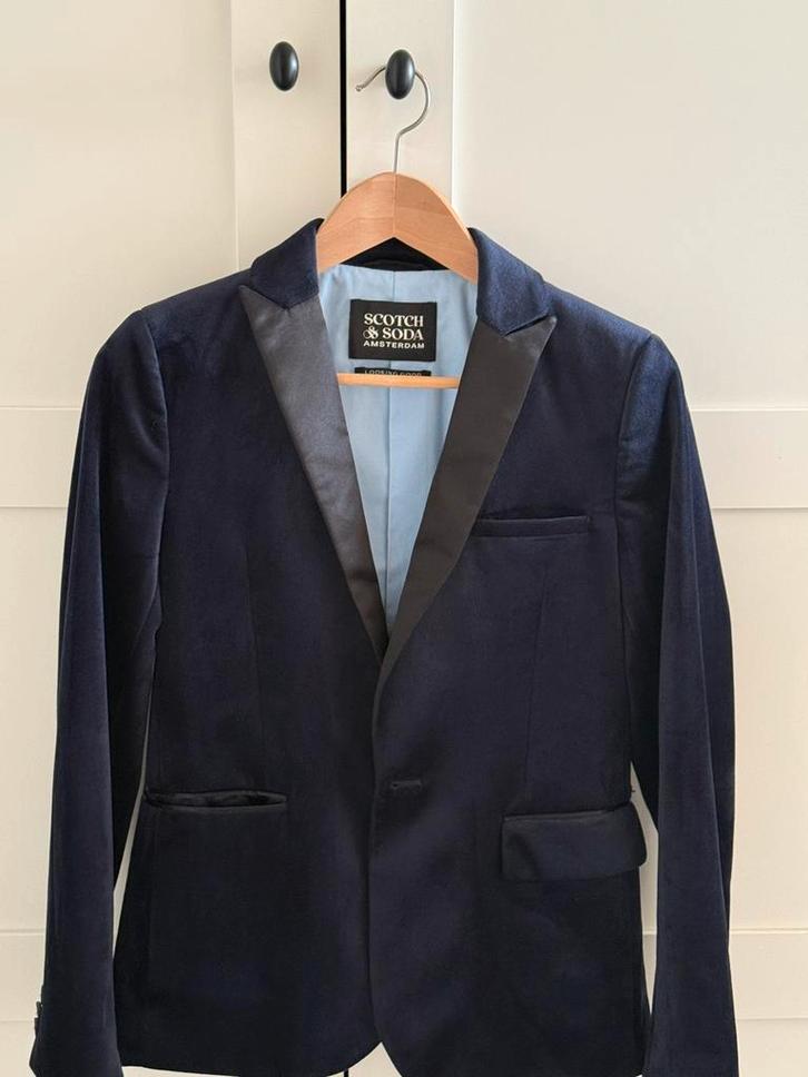 Kostuum Scotch & Soda 16 jaar, blauw velours stof, Kleding | Heren, Kostuums en vesten, Zo goed als nieuw, Overige maten, Blauw