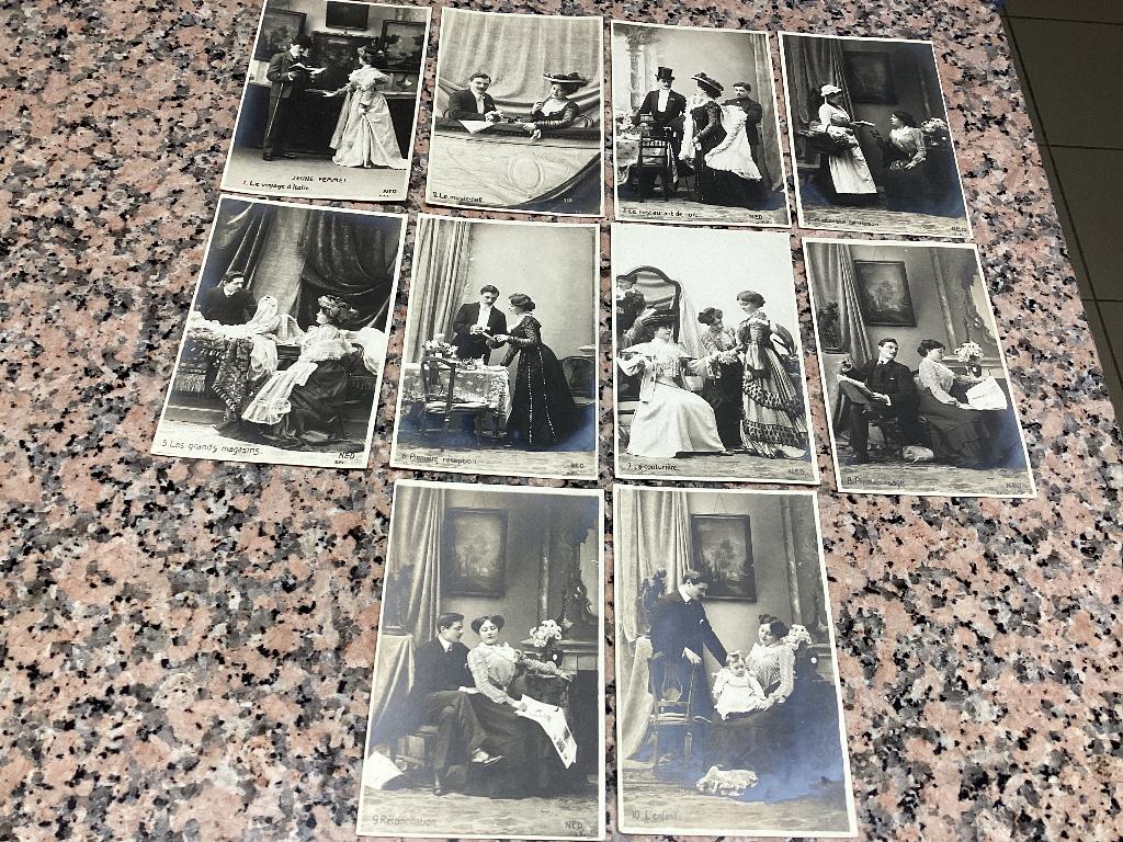 Série de 10 cartes postales anciennes JEUNE FEMME ! Par NED, Enlèvement ou Envoi, Avant 1920, Non affranchie, Autres thèmes