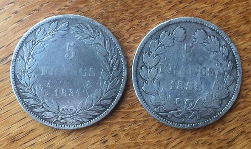 set/2 st 5 Francs 1835 & 1831 Frankrijk Louis Philippe l, Postzegels en Munten, Munten | Europa | Niet-Euromunten, Setje, Frankrijk