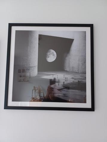 Affiche encadrée lune noir et blanc To the Moon
