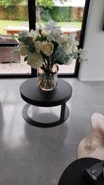 Design bijzettafel staal + eik zwart (2 stuks beschikbaar), Ophalen, Zo goed als nieuw, Rond