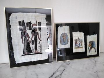 Set van 2 antieke koperen schilderijen - Egyptische papyrus beschikbaar voor biedingen