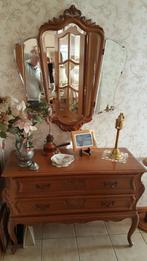 coiffeuse ancienne en chêne avec triple miroir triptyque, Maison & Meubles, Tables | Coiffeuses, Comme neuf, 100 à 150 cm, Bois