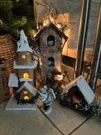 kersthuisjes in hout, met verlichting, stenen vogel, Ophalen, Zo goed als nieuw