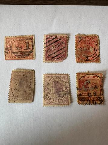 lot 6 oude postzegels Victoria (koloniaal Australië) beschikbaar voor biedingen