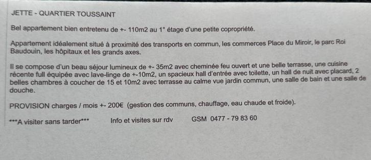 Appartement à vendre à Jette quartier Toussaint, Immo, Huizen en Appartementen te koop