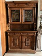 Eiken buffetkast met loodglas, Ophalen, Gebruikt, 100 tot 150 cm, 200 cm of meer
