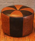 Ronde Poef / Voetbank / Donkerbruin - Lichtbruin / Jaren 60, Huis en Inrichting, Zetels | Voetbanken en poefs, Ophalen of Verzenden