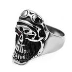 Vliegeniersbril skull met rode ogen RVS biker ring, Handtassen en Accessoires, Ringen, IJzer of Staal, Heer, Nieuw, Ophalen of Verzenden