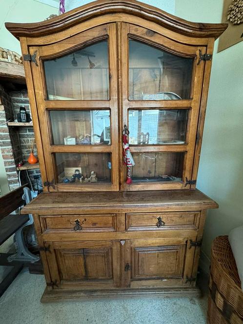 Mexicaans massief grenen vitrine kast, Huis en Inrichting, Kasten | Vitrinekasten, Gebruikt, 150 tot 200 cm, 100 tot 150 cm, 25 tot 50 cm