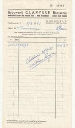 FACTUUR BROUWERIJ CLARISSE  FELIX OUDENAARDE 1963, Verzamelen, Biermerken, Ophalen of Verzenden, Gebruikt, Overige typen