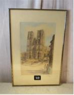 Prachtige Gekleurde Ets 'Spaanse Kathedraal' - Rey, Antiek en Kunst, Kunst | Etsen en Gravures, Ophalen of Verzenden