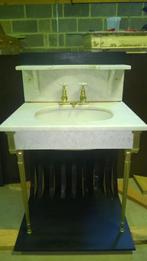 Antiquité lavabo ancien en marbre blanc et robinets laiton, Maison & Meubles, 50 à 100 cm, Enlèvement, 100 à 150 cm, Utilisé