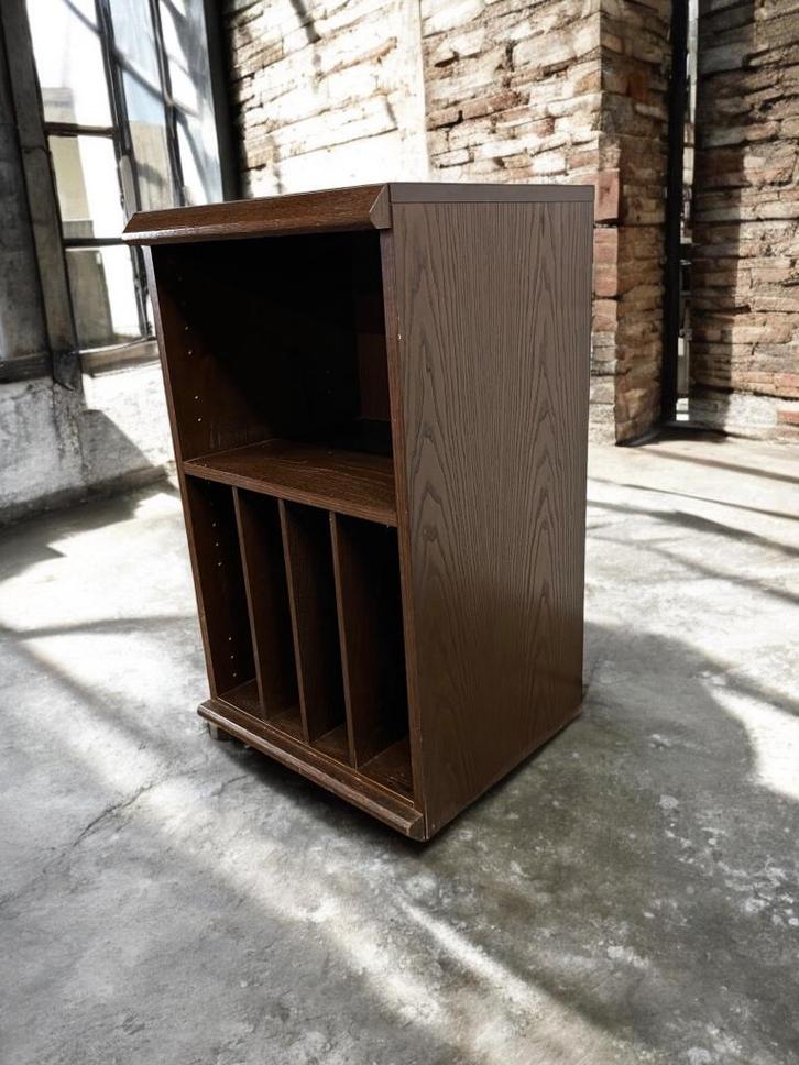 vintage houten audiomeubel / kastje met opberg voor elpees, Antiek en Kunst, Curiosa en Brocante, Ophalen of Verzenden