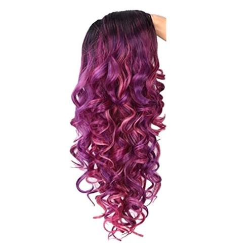 CARNAVAL Pruik met lang krullend haar in paars magenta mix, Handtassen en Accessoires, Uiterlijk | Haarverzorging, Nieuw, Pruik of Haarverlenging