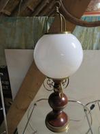 Vintage houten tafellamp met glazen kap, Ophalen, Vintage, Zo goed als nieuw, Glas