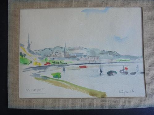 N J Hauquit  Aquarel  Gezicht op Liège, Antiek en Kunst, Kunst | Schilderijen | Klassiek, Verzenden