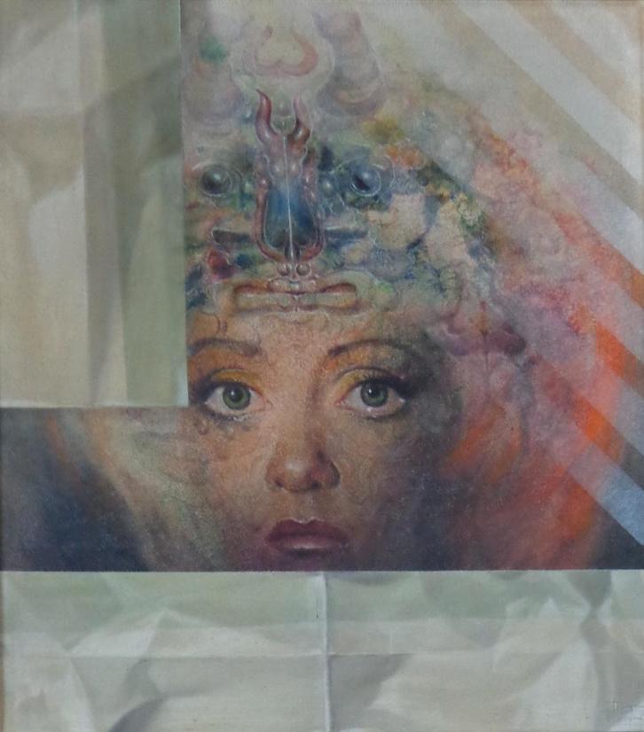 ROGER VAN BELLEGHEM / COMPOSITIE / OLIEVERF PANEEL / 88x81cm, Antiek en Kunst, Kunst | Schilderijen | Modern, Ophalen