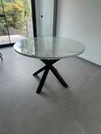 Eettafel rond marmer 110cm + glasplaat, Huis en Inrichting, Ophalen, Zo goed als nieuw, Rond