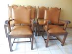 Vintage lederen stoelen (set van 6 stuks), Huis en Inrichting, Stoelen, Ophalen, Gebruikt, Bruin, Hout