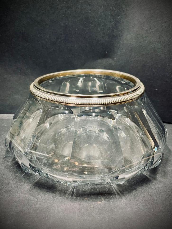 Antiek kristallen kom met massief zilveren rand (1893), Antiek en Kunst, Antiek | Zilver en Goud, Zilver, Ophalen