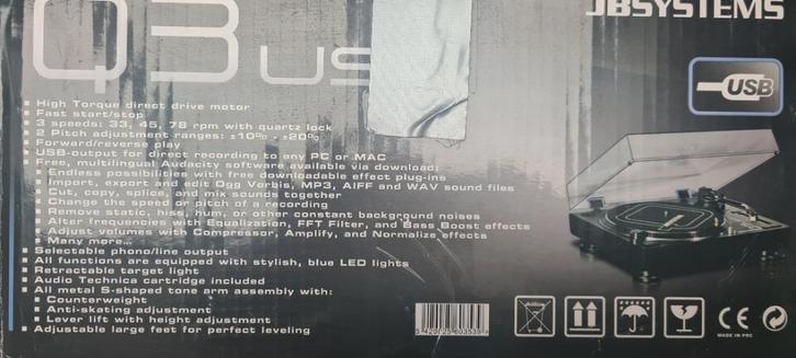 JBSYSTEMS  Q3 USB platenspeler, Audio, Tv en Foto, Platenspelers, Zo goed als nieuw, Platenspeler, Overige merken, Pitch-regelaar