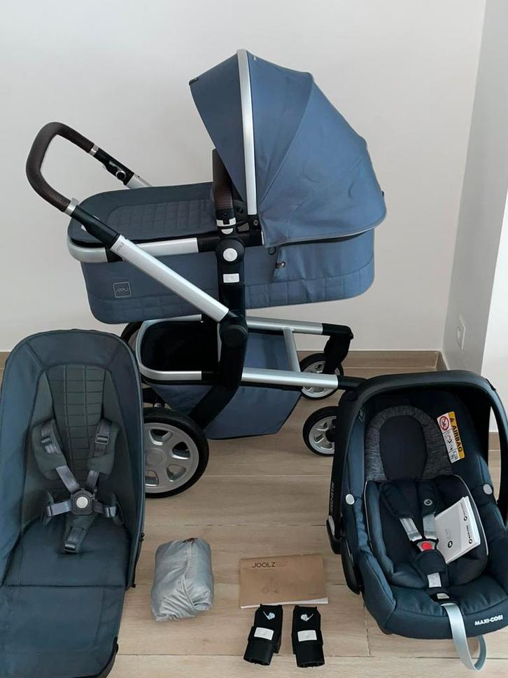 Joolz 3 en 1 de poussette Joolz Day Quadro Blu, Enfants & Bébés, Buggys, Comme neuf, Maxi-Cosi, Protection de pluie, Dossier réglable