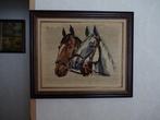 gobelin 2 paardenkoppen in kader, Antiek en Kunst, Antiek | Tapijten, Tafelkleden en Textiel, Ophalen
