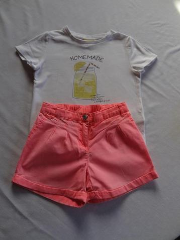 1 Setje met witte –shirt ‘Homemade’ en fluo roze short  Maat