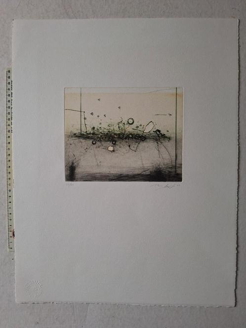 Verfijnde ets van Paco Aguilar abstracte compositie uit 2003, Antiek en Kunst, Kunst | Etsen en Gravures, Ophalen of Verzenden