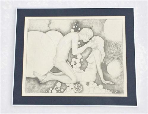 P. De Minter: Tekening ' Esoterisch Naakt ' 70s  Vintage, Antiek en Kunst, Kunst | Litho's en Zeefdrukken, Ophalen of Verzenden