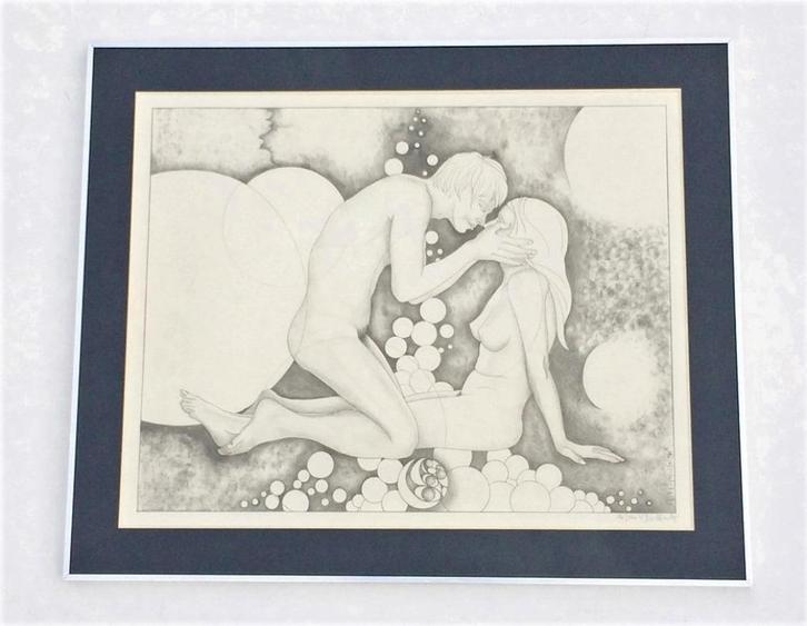 P. De Minter: Tekening ' Esoterisch Naakt ' 70s  Vintage, Antiek en Kunst, Kunst | Litho's en Zeefdrukken, Ophalen of Verzenden