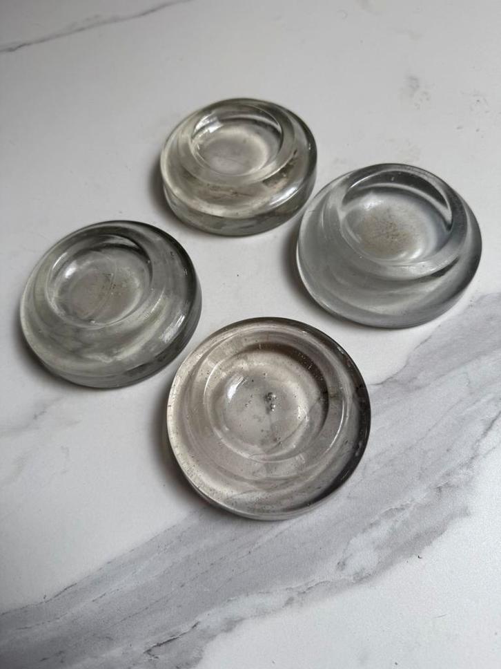 4 retro glazen voetjes kachel radiator, Antiek en Kunst, Antiek | Glaswerk en Kristal, Ophalen
