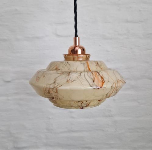 Originele Art-Deco gemarmerde opaline glazen hanglampen, Antiek en Kunst, Antiek | Verlichting, Ophalen of Verzenden