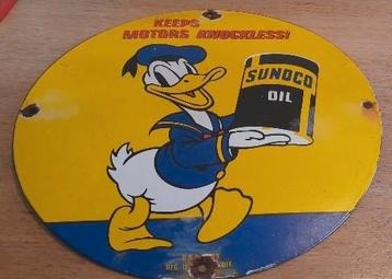 EMAILLE RECLAME BORD " Sunoco OIL "Donald Duck"  beschikbaar voor biedingen