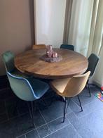 Mango ronde tafel met 6 stoelen, Ophalen, Bistro, Rond, Zo goed als nieuw