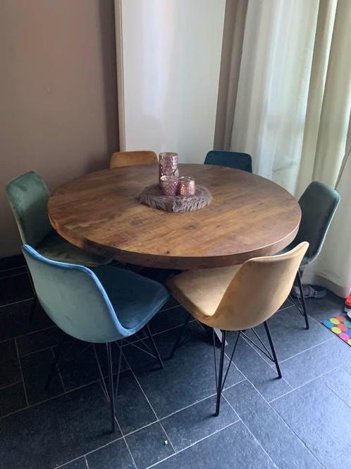 Mango ronde tafel met 6 stoelen, Huis en Inrichting, Tafels | Eettafels, Zo goed als nieuw, 100 tot 150 cm, 100 tot 150 cm, Vijf personen of meer