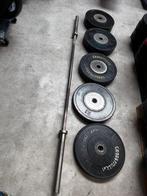 150kg Crossmaxx Competitie Bumperplates + Olympische Barbell, Sport en Fitness, Ophalen, Gebruikt, Halterschijven