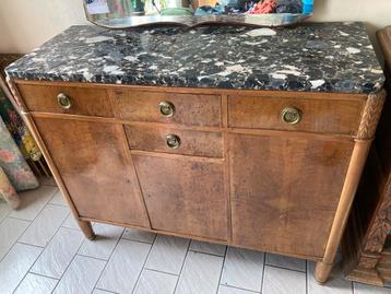 Buffet ancien bois + marbre noir – Art déco beschikbaar voor biedingen