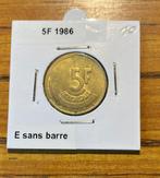 * PIECE FAUTEE _ BELGIQUE _ 5 FRANCS 1986 _ "E" sans barre *, Enlèvement ou Envoi