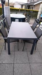 Tuintafel met 4 stapelbare stoelen, Tuin en Terras, Ophalen, 4 zitplaatsen, Gebruikt, Aluminium