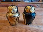 2x Vintage Birmese uil handgeschilderd zwartgoud lakdoosje, Antiek en Kunst, Curiosa en Brocante, Ophalen of Verzenden